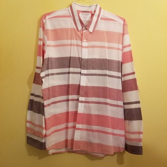 Guess Slim Fit Striped Button Up Dress Shirt Work Career Size XL - Picture 8 of 9